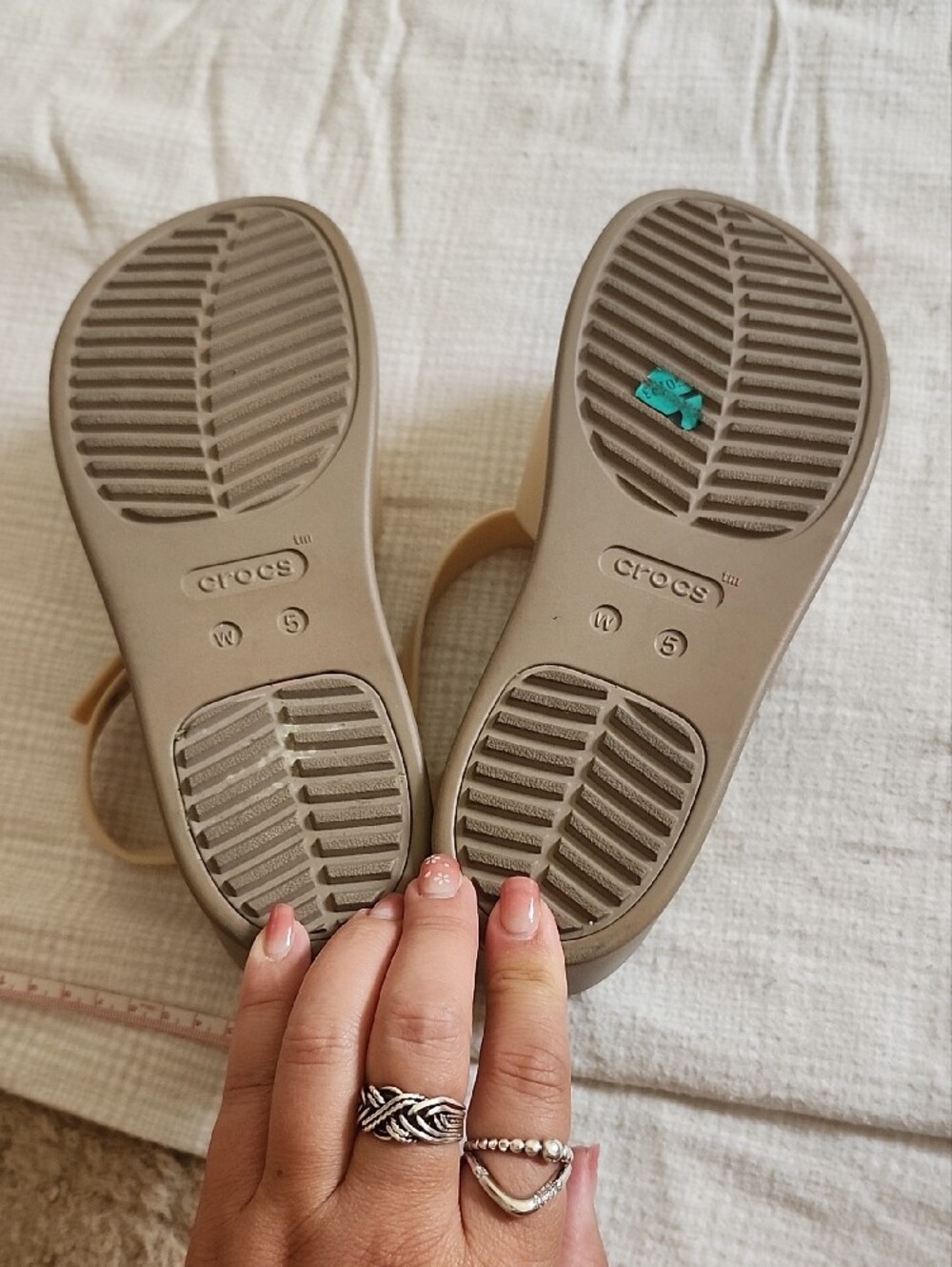 CROCS Women's Beige and Brown Wedge Sandals - Picture 8 of 9